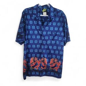 Y2K Tribal Button Down Medium Skater Dragon Tribal AOP Jersey Tattoo Cyber Grung